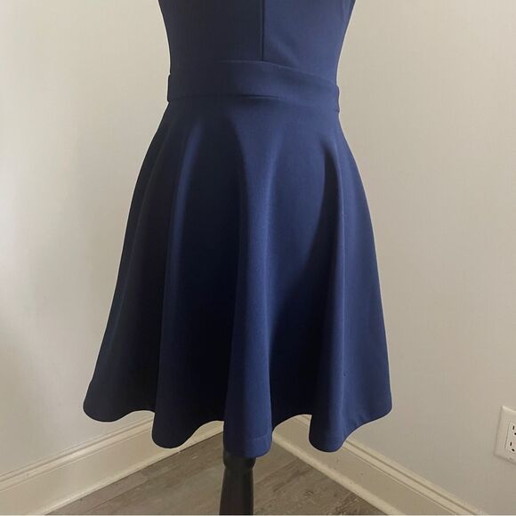 B Darlin Fit & Flare Halter Mini Dress sz 1/2 Navy Blue Mesh Cutout Party Dress - Picture 6 of 16